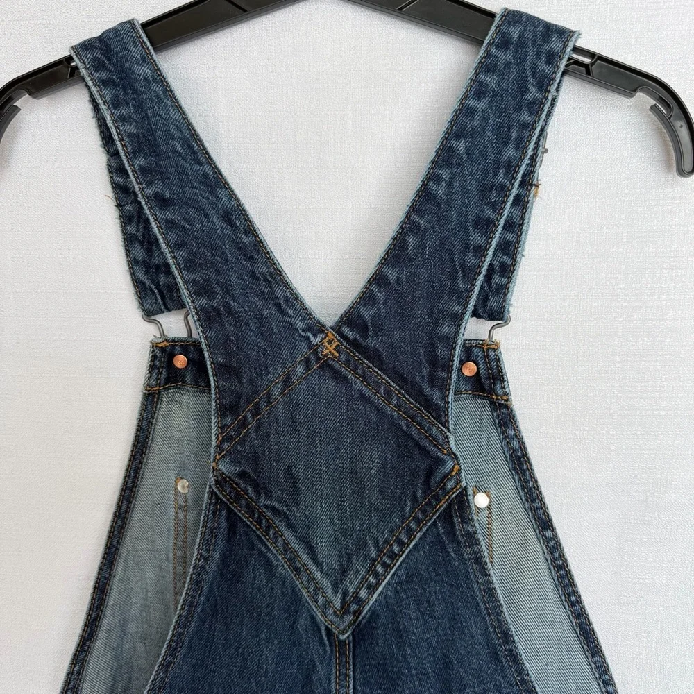 Old Navy Retro Y2K 90s Indigo Blue Denim Ankle Length Overalls Size 6 - Picture 2 of 14